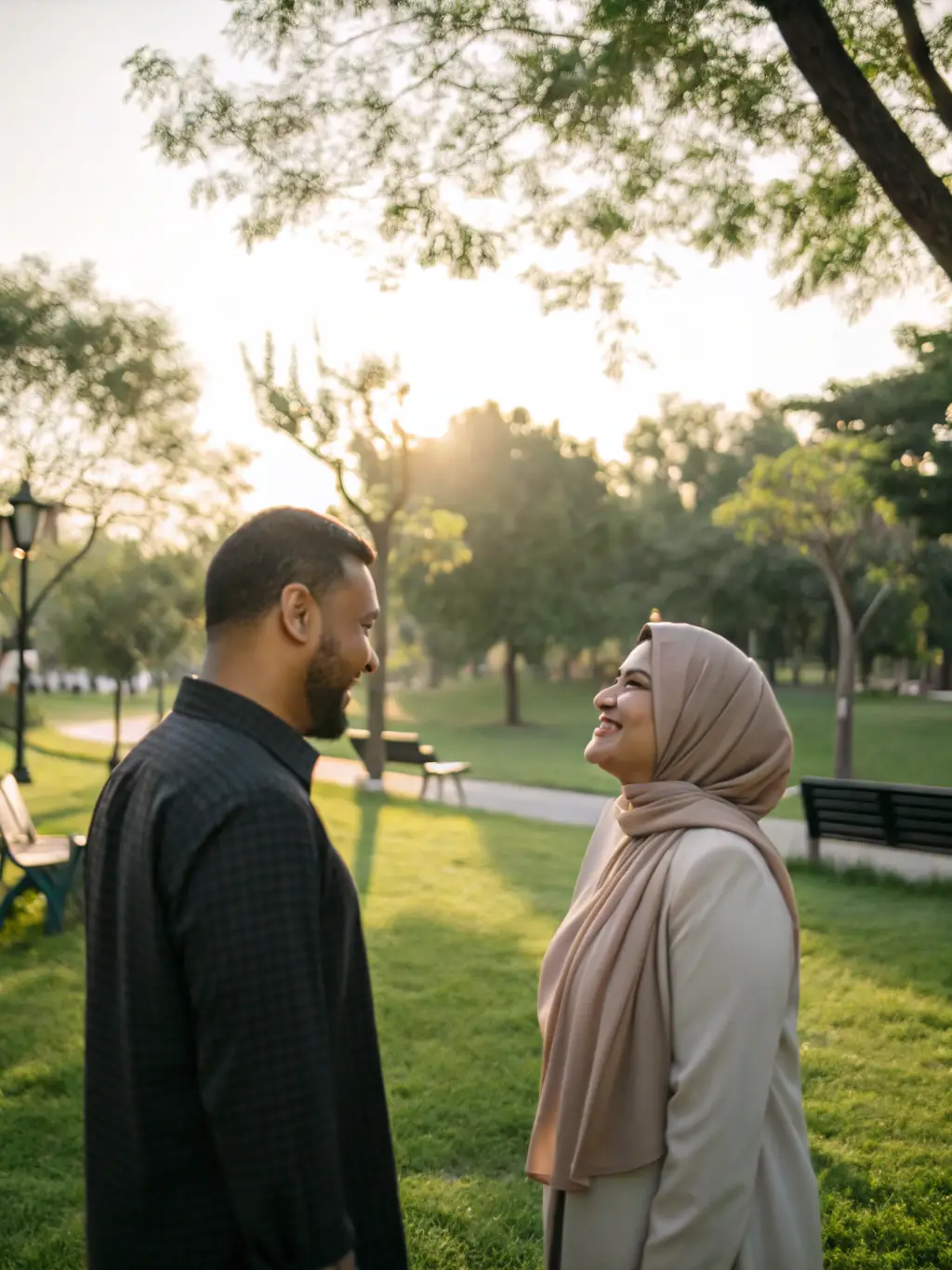 Two people laughing and enjoying each other's company during a first meeting set up through EfiDate, highlighting the platform's success in creating real-world connections.